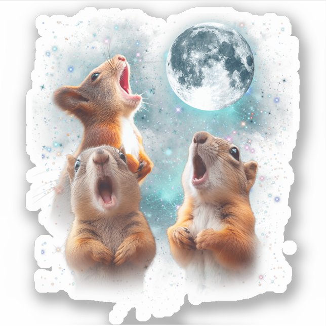 3 Squirrel Moon Howling Squirrel Head Funny Sticker (Front)