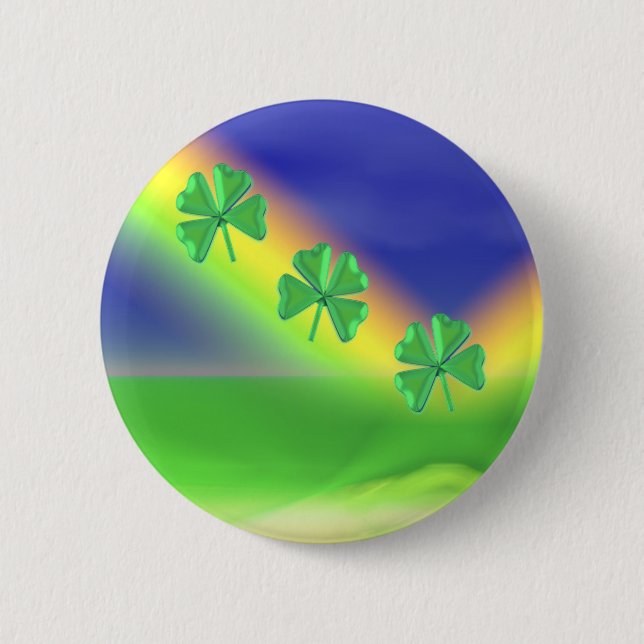 3 St. Patrick's Day 4-Leaf Clovers Button (Front)
