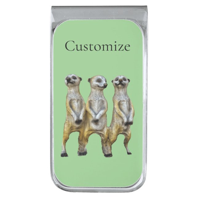 3 Standing Meerkats Thunder_Cove  Silver Finish Money Clip (Front Vertical)