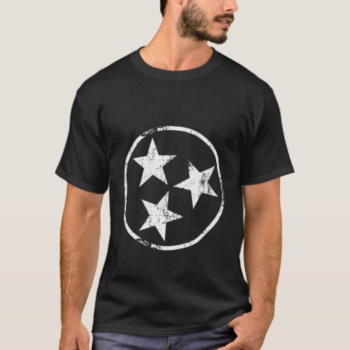 3 Star Tn Flag White Distressed Tennessee State Fl T_Shirt