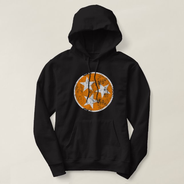 3 Star TN Orange and White Distressed Tennessee St Hoodie (Design Front)