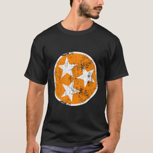 3 Star Tn Orange And White Distressed Tennessee St T_Shirt