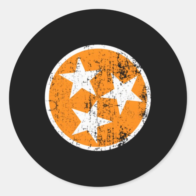 3 Star Tn State Flag Orange And White Tennessee Fl Classic Round Sticker (Front)
