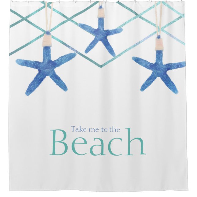 3 Starfish & Modern Lines Elegant Beach Custom Shower Curtain (Front)