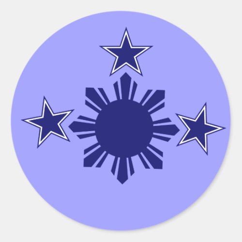 3 Stars  A Sun Blue Classic Round Sticker