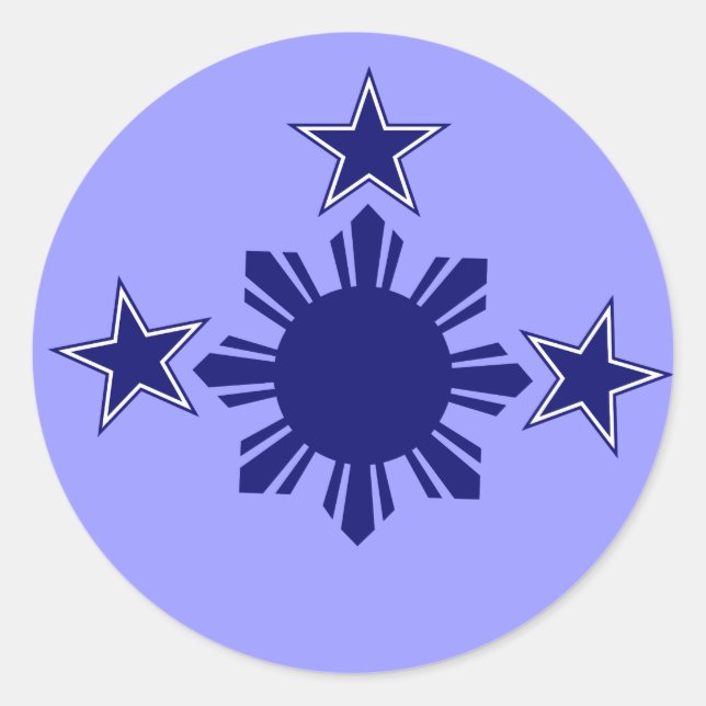 3 Stars & A Sun Blue Classic Round Sticker (Front)