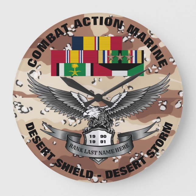 3 STARS COMBAT ACTION MARINE DESERT STORM LARGE CLOCK (Front)