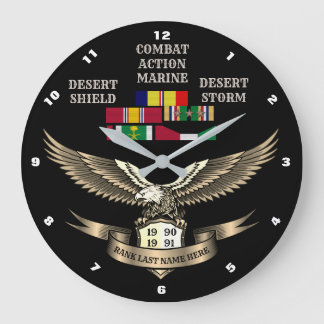 3 STARS COMBAT ACTION MARINE DESERT STORM LARGE CLOCK