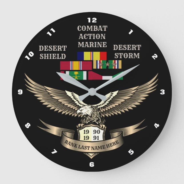 3 STARS COMBAT ACTION MARINE DESERT STORM LARGE CLOCK (Front)