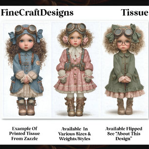 3 Steampunk Girl Dolls, Vintage DT4L Decoupage Tissue Paper
