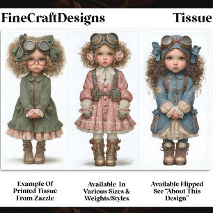3 Steampunk Girl Dolls, Vintage DT4R Decoupage Tissue Paper