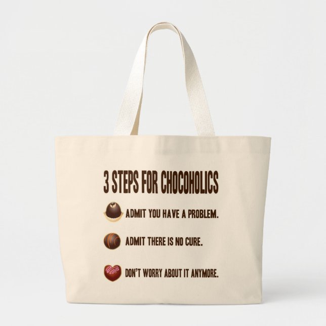 3 STEPS FOR CHOCOHOLICS LARGE TOTE BAG (Front)