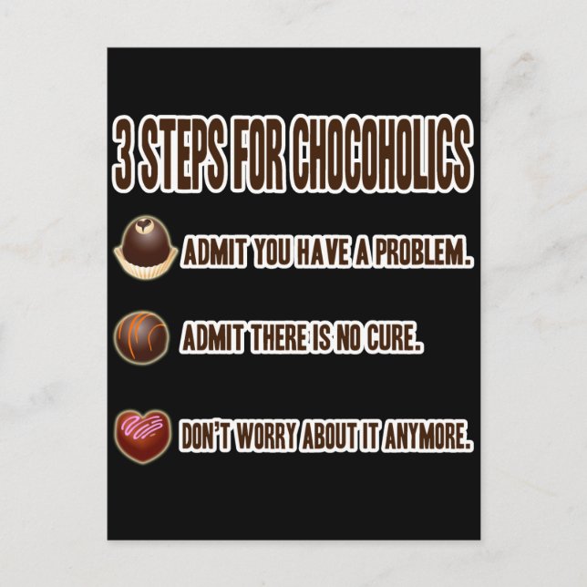 3 STEPS FOR CHOCOHOLICS POSTCARD (Front)