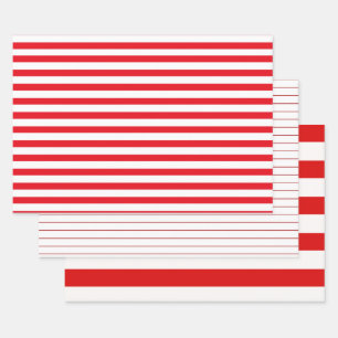 3 Styles Thick Thin Red White Stripes Christmas Wrapping Paper Sheets