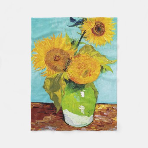 3 Sunflowers in a Vase Van Gogh Fleece Blanket