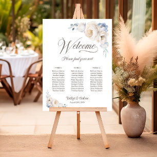 3 Table Blue White Floral Wedding Seating Chart Foam Board