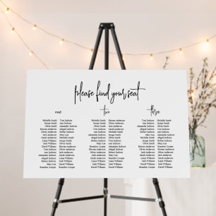 3 Tables 102 Guests Elegant Wedding Seating Chart Foam Board