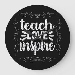 3- Teach Love Inspire Shirt, Retro Vintage Teacher Large Clock