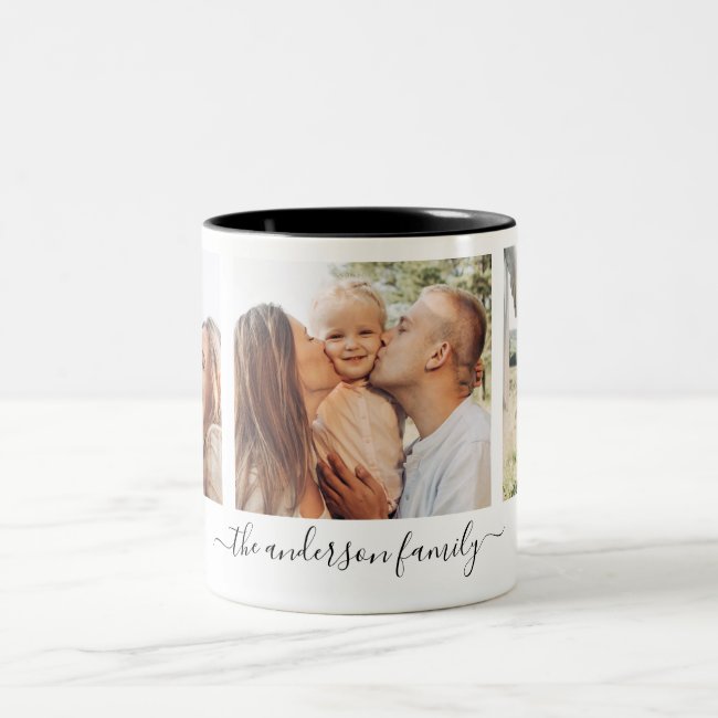 3 Three Photo Collage Family Photos Two-Tone Coffee Mug