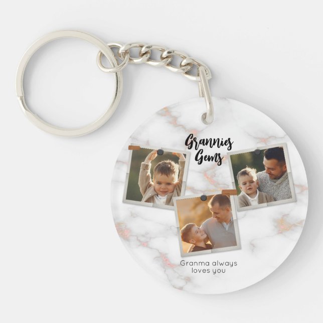 3 Three Photo Modern Elegant Collage Family Love Keychain (Front)