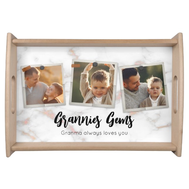 3 Three Photo Modern Elegant Collage Family Love Serving Tray (Front)