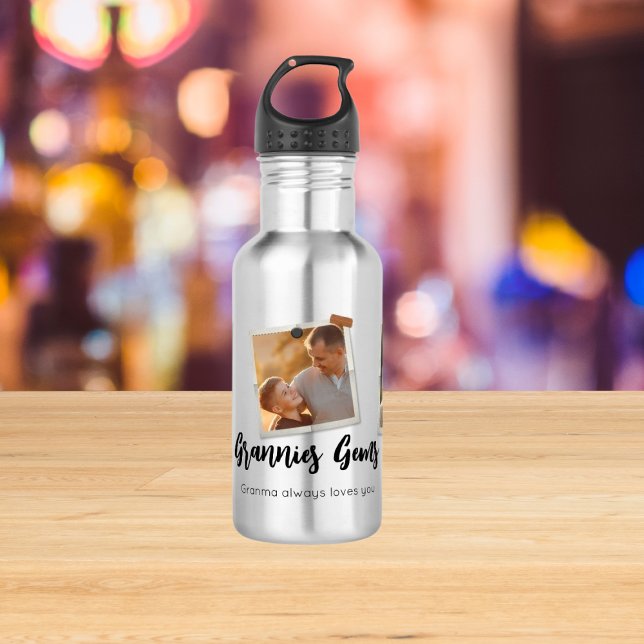 3 Three Photo Modern Elegant Collage Family Love Stainless Steel Water Bottle (Creator Uploaded)