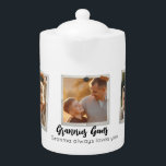 3 Three Photo Modern Elegant Collage Family Love Teapot<br><div class="desc">Introducing our modern and chic personalized photo collage product! This stylish item allows you to create a unique and one-of-a-kind collage featuring your own personal photos. Simply choose your favorite Instagram snaps or photography, and add them to our pre-designed photo collage template. Our template features a beautiful typography elegant script...</div>