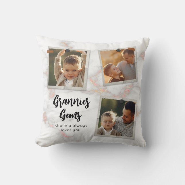 3 Three Photo Modern Elegant Collage Family Love Throw Pillow (Front)
