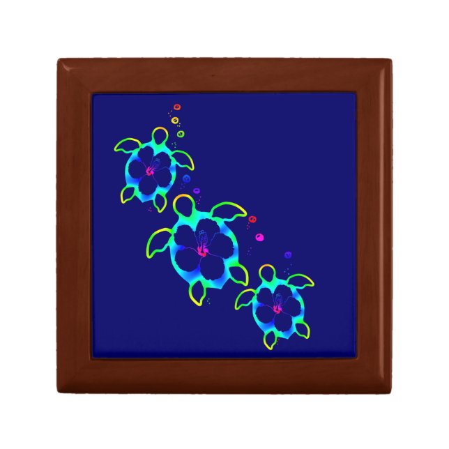 3 Tie Dyed Honu Turtles Keepsake Box (Front)
