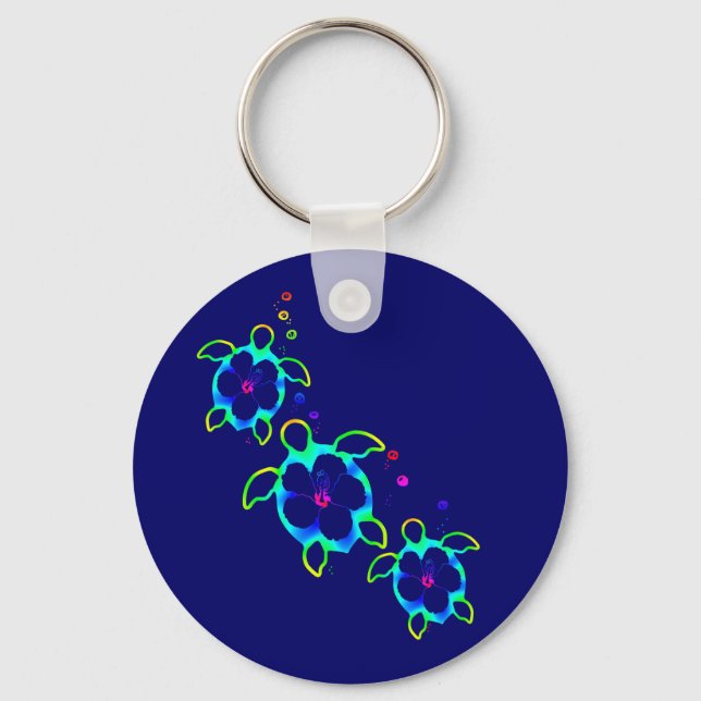 3 Tie Dyed Honu Turtles Keychain (Front)