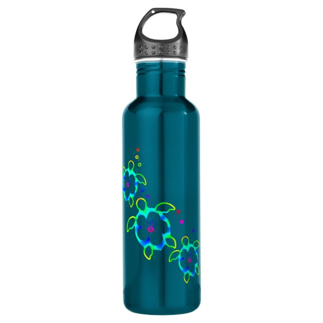 3 Tie Dyed Honu Turtles Stainless Steel Water Bottle (Front)