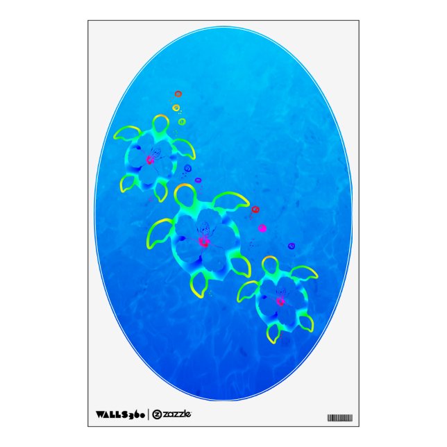 3 Tie Dyed Honu Turtles Wall Sticker (Front)