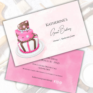 3 Tier Pink Modern Cake Bakery Business   Card