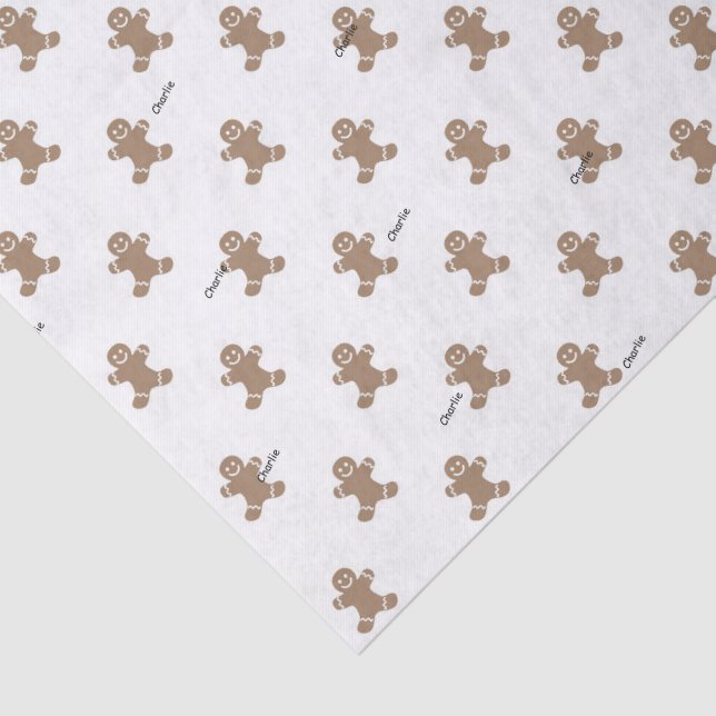3 Tissue Sheets, Name on Gingerbread Man Pattern Tissue Paper (Detail)