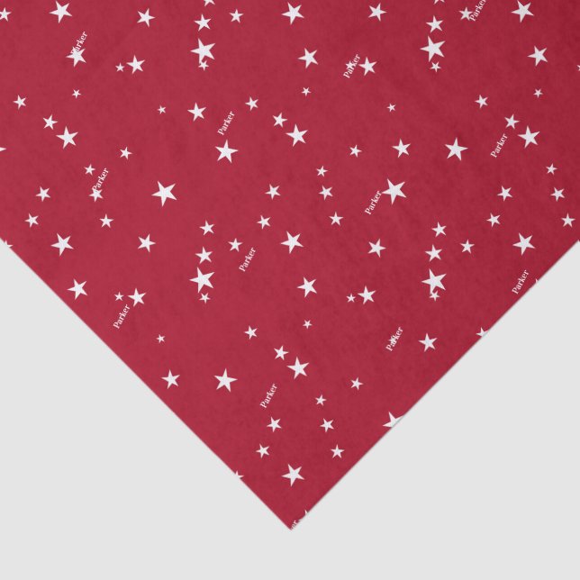 3 Tissue Sheets, Name on Red & White Stars Pattern Tissue Paper (Detail)