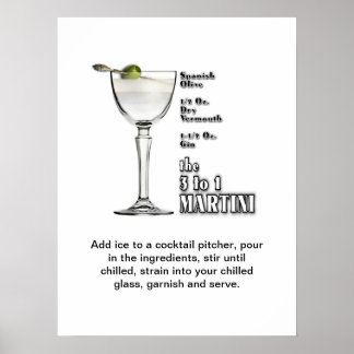 3 to 1 (Wet) Martini Cocktail Recipe Art 18"x24" Poster