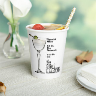 3 to 1 (Wet) Martini Cocktail Recipe Art Paper Cups