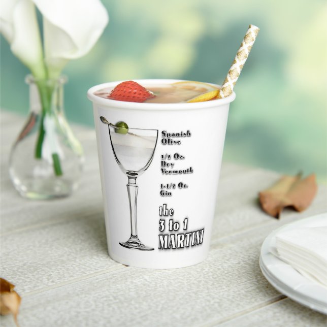 3 to 1 (Wet) Martini Cocktail Recipe Art Paper Cups (Insitu)