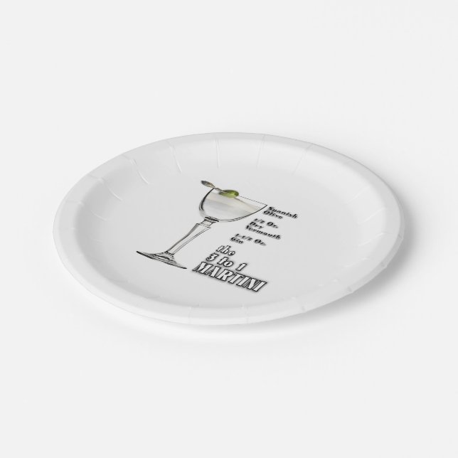 3 to 1 (Wet) Martini Cocktail Recipe Art Paper Plates (Angled)