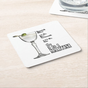 3 to 1 (Wet) Martini Cocktail Recipe Art Square Paper Coaster