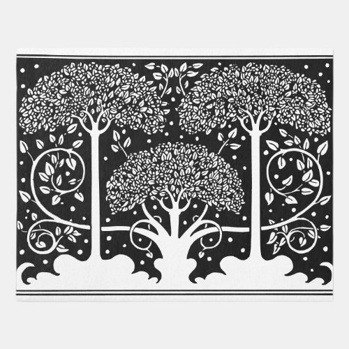 3 Trees Art Nouveau Rug Black and White Beardsley