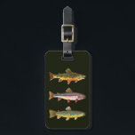 3 Trout - Brook, Brown, Rainbow Luggage Tag<br><div class="desc">THREE TROUT - This design is from original paintings by Mr. Trout Whiskers. Each painting shows the beautiful colors and patterns of the fish: Brook Trout, salvelinus fontinalis; Rainbow Trout, onchorhynchus mykiss; and, Brown Trout, salmo trutta. Add these unique accessories to your fishing gear today! Or, buy them for your...</div>