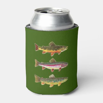 3 Trout - Brook  Rainbow  Brown Fisherman's Can Cooler by TroutWhiskers at Zazzle