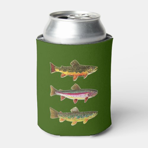 3 Trout _ Brook Rainbow Brown Fishermans Can Cooler
