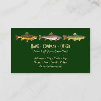 3 Trout: Brook Rainbow Brown - Fly Fishing Angler Business Card by TroutWhiskers at Zazzle