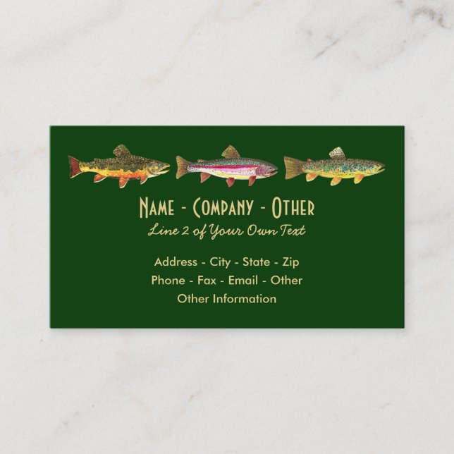 3 Trout: Brook Rainbow Brown - Fly Fishing Angler Business Card (Front)