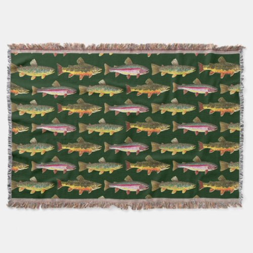 3 Trout Brook Rainbow Brown Fly Fishing Angling Throw Blanket