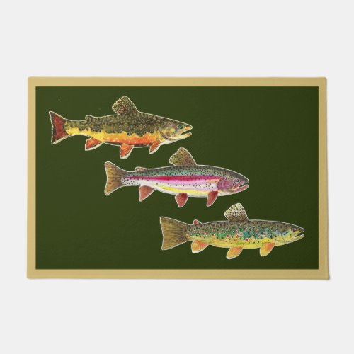3 Trout Brook Rainbow Brown Fly Fishing Beautiful Doormat