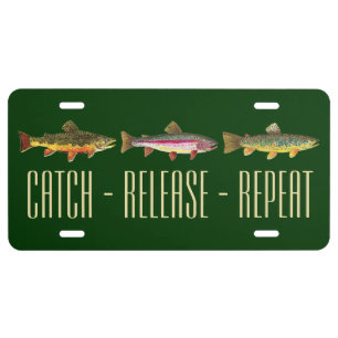 3 Trout: Brook, Rainbow, Brown - Fly Fishing License Plate