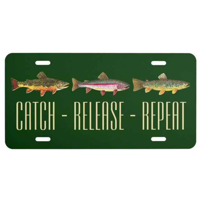 3 Trout: Brook, Rainbow, Brown - Fly Fishing License Plate (Front)